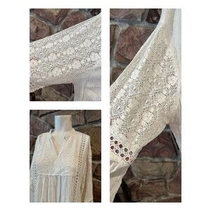Shoreline Womens 3XL White Floral Embroidered Boho Gauze Peasant Top Crochet